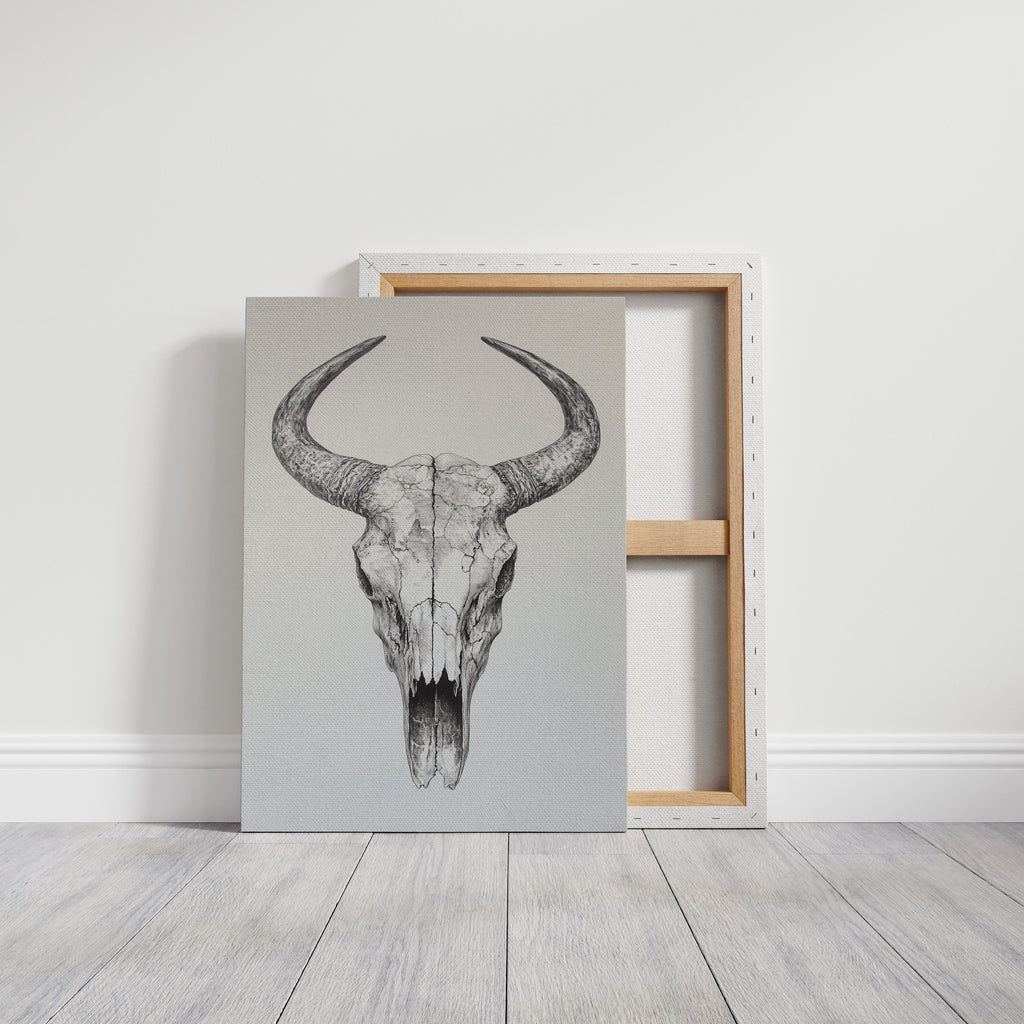 Western Bull Skull Line Art Print – Rustic Cowboy Wall Decor