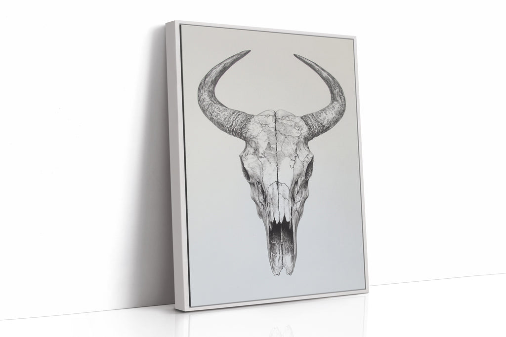 Western Bull Skull Line Art Print – Rustic Cowboy Wall Decor