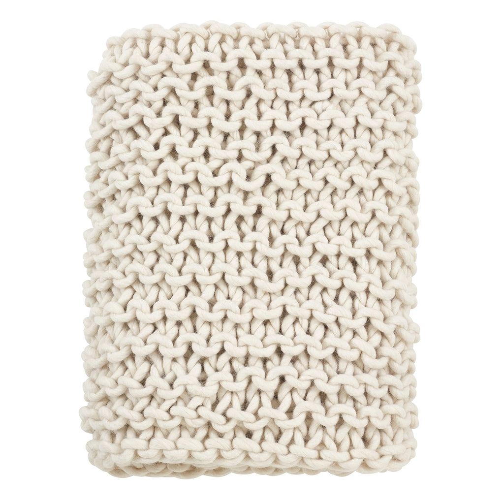 Fennco Styles Chunky Cable Knit Premium 100% Wool Woven Throw Blanket (Ivory, 50" x 60")