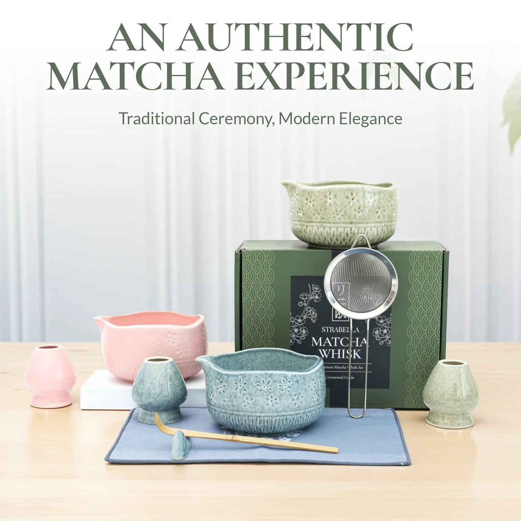 Matcha Whisk Set — Bamboo Chasen + Ceramic Chawan Gift Set