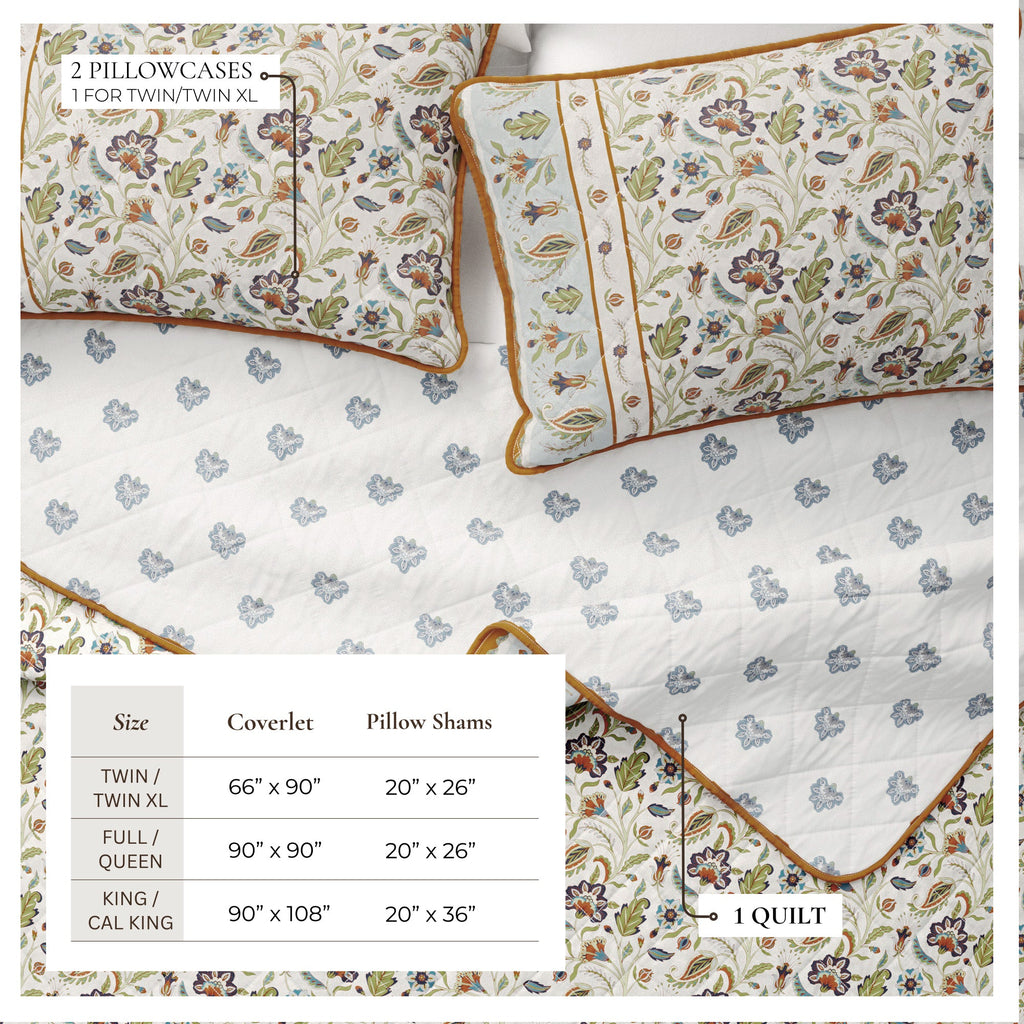 Floral Boho Printed Cotton Quilt Set - Indira Collection